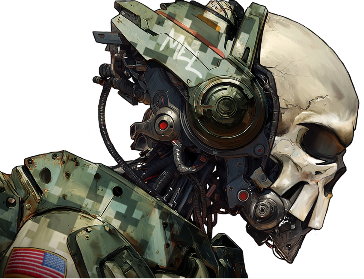 Armored MEL pilot with skull helmet profile